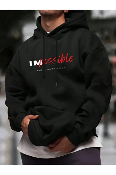 ship master Hanorac unisex negru supradimensionat cu glugă bumbac 100% 3 Thre...