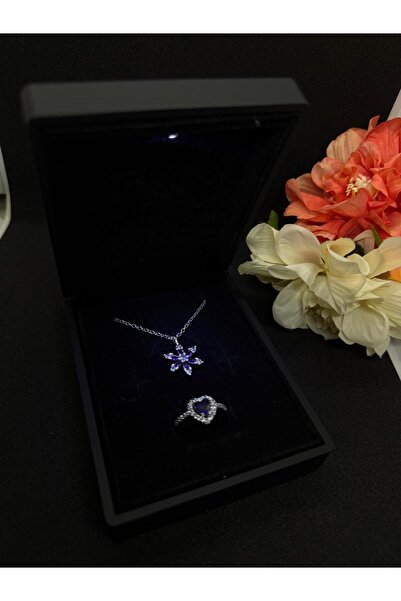 HKN AVM ACCESSORİES Işıklı Kutuda lotus kolye kalp yüzük ciddi ilişki yüzüğü sevgililer günü hediyesi sevgiliye hediye
