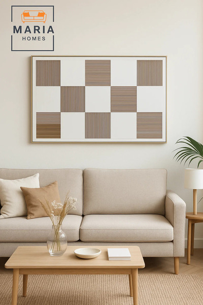 MARIA HOMES Checkered Textured Wall Art – Modern Neutral Pattern Decor for Li...