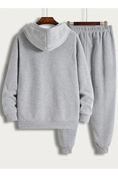 ALCİNOUS Basketball Silhouette Printed Tracksuit Set Hooded Zippered Sweat Jacket&Jogger Sweatpants