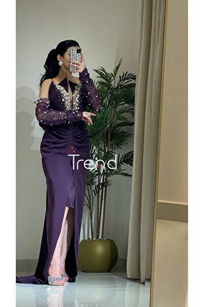 TREND فستان سهرة بأكمام من اللؤلؤ