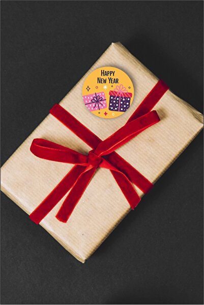 Yaprak Hediyelik 2026 Yılbaşı Temalı Etiket, Yapışkanlı Sticker, Happy New Year Hediye Paketi Etiketi Farklı Ölçülerd