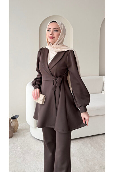 RFK Butik Women's Side Tie New Season Scuba Suit - Brown