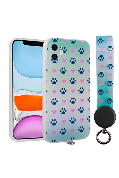 zore حافظة سيليكون JoieCreatif Arte متوافقة مع هاتف iPhone 11 مع حزام يد منقو...