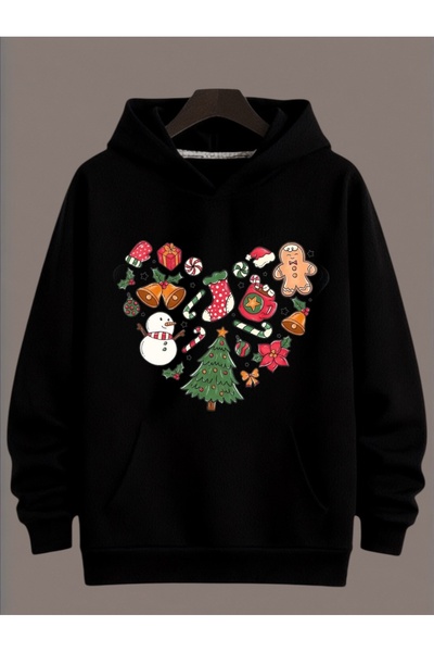 ArtYus Unisex Long Sleeve Transfer Merry Christmas Heart Christmas Printed Plus Size Crew Neck Sweatshirt