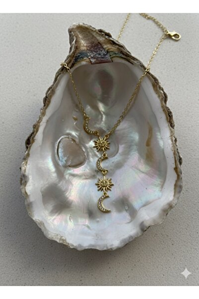 çelik takı AY VE GÜNEŞ DETAYLI ZIRKON TAŞLI ÇELIK Y KOLYE