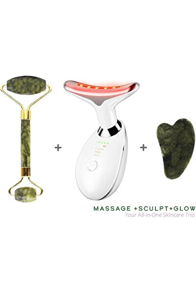 Beytor 3-in-1 Facial Care Set with Rechargeable Massager, Jade Roller & Gua Sha