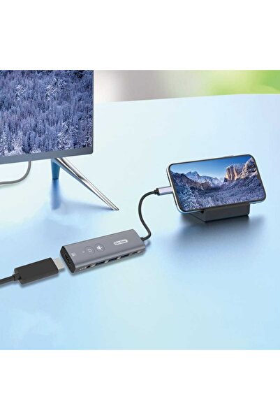 Go-Des 6-in-1 Multifunctional USB-C to HDMI Docking Station with One-Click Screen Off and Mute