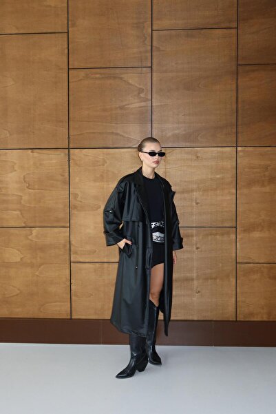 bbeox.com Oversize Deri Astarlı Trençkot