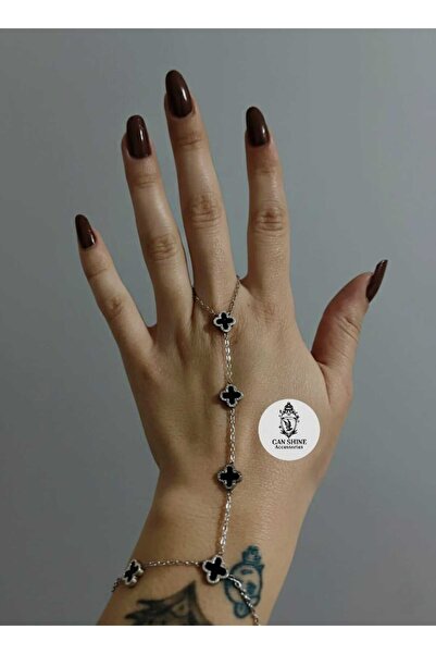 Can Shine Accessories Zarif Tasarım Çelik - Siyah Yonca Silver Şahmeran