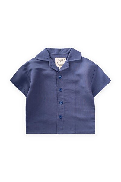 Cigit Hawaiian Striped Modal Shirt 1-8 Years Indigo Blue