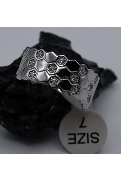 Velvet 925 Sterling Silver Honeycomb Ring with Crystals – Nature-Inspired Elegance