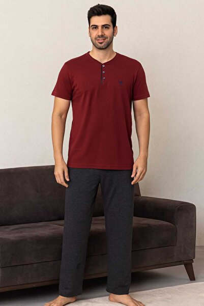 Işılay SET DE PIJAMALE BĂRBĂTESC CU MÂNECĂ SCURTĂ, CULOARE BORDO