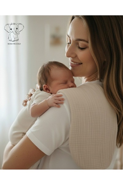 Boho Piccolo Liquid-Proof 8-Layer Muslin Baby Shoulder Wipes 100% Cotton 2-Pack Shoulder Cover Beige and Ecru