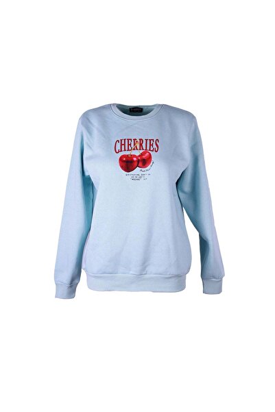 trender Cheryy Printed Light Blue Women's Sweatshirt 26Kl71S95004