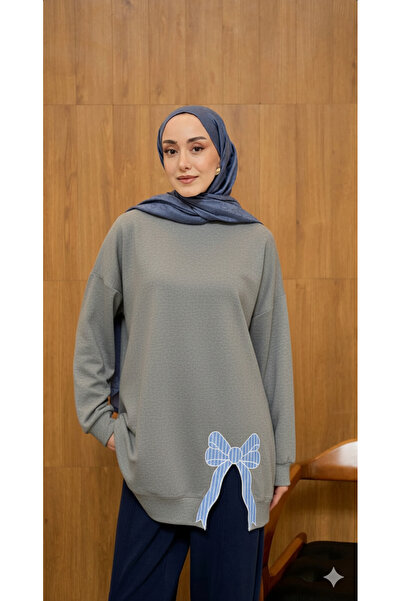 azram Casual Tunic with Bow |   Hijab Winter Long Sweatshirt