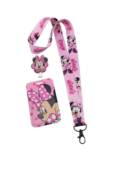 CİCCİBİCCİSHOP Pink Cute Mouse Girl SET(25 mm BOYUN ASKI İPİ,SÜRGÜLÜ KART TUT...