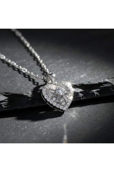 TAKVANOV Zircon Stone Heart and Bow Necklace Silver Color Special Meaningful Gift for Women's Lover and Wife