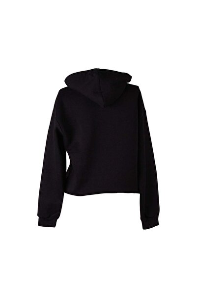 trender 3 İp Ş Fleece-Lined K Hooded Black Women's Sweatshirt 26Kdt1000009