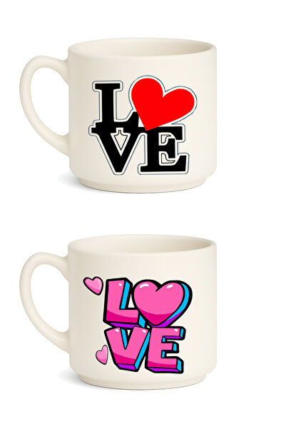 MODERN TASARI Ceramic Mug Printed Love Series - 2 Pieces