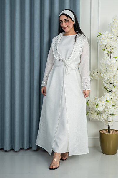 obejana Seventh set: postpartum robe + baby carrier + baby overalls, off-white color