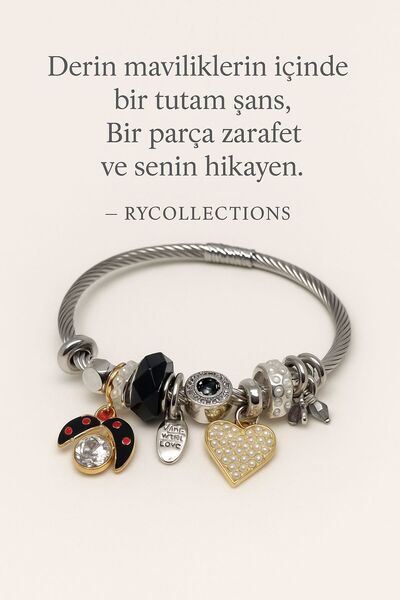 rycollections حبل فولاذي على شكل خنفساء مع قلادة باندوسا