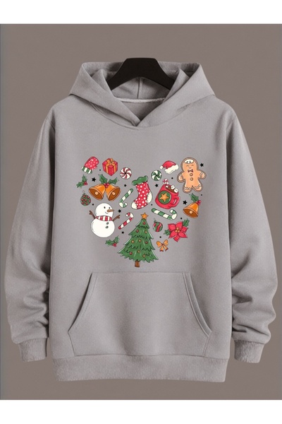 ArtYus Unisex Long Sleeve Transfer Merry Christmas Heart Christmas Printed Plus Size Crew Neck Sweatshirt