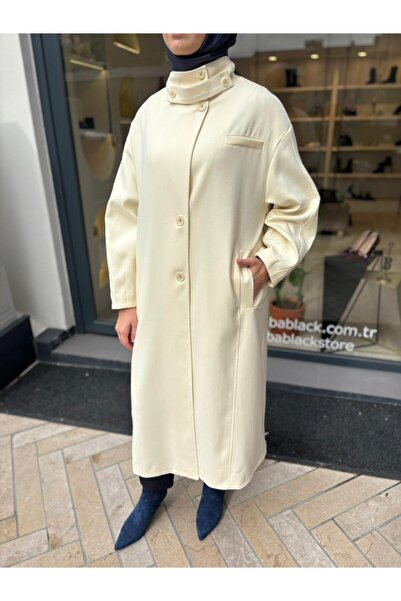 QOOQ STORE 26Fw626 Mock Neck Women's Coat Ecru