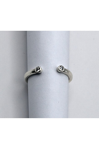 Velvet Open 925 Sterling Silver Ring with Two Zirconia Stones – Elegant Minimalism