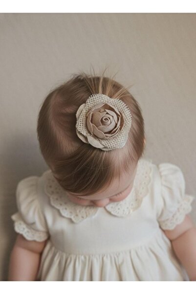 Toka Delisi Krem Somon Saçsız Bebek Tokası, Sevimli Keten Çiçekli Figürlü Saç...