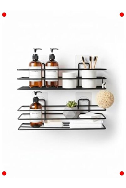 markentegra Adhesive Black Bathroom & Kitchen Shelf - 2 Pieces