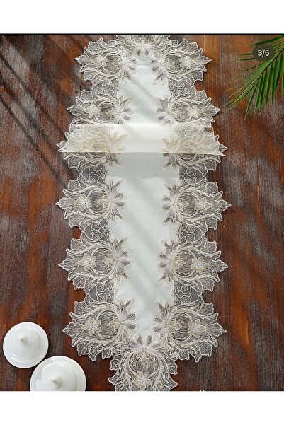 Madamca Zoe Gardenya(Linen)French Lace 5-Piece Runner Set Living Room Set Tablecloth