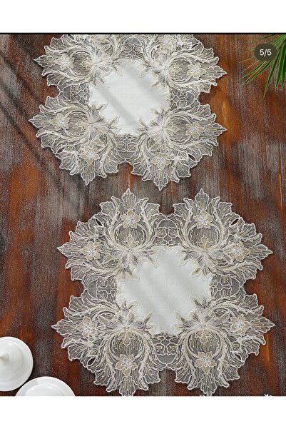Madamca Zoe Gardenya(Linen)French Lace 5-Piece Runner Set Living Room Set Tablecloth
