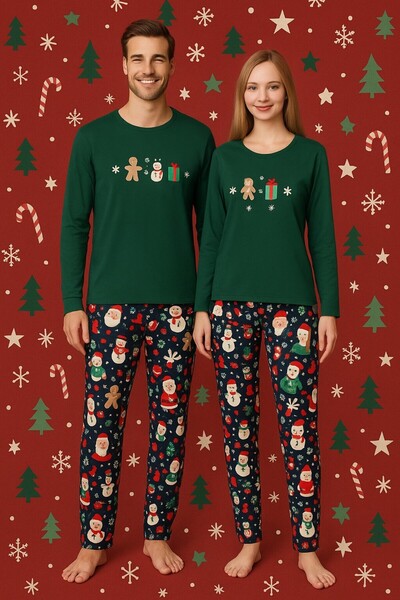 TOSKI Pijamale Cuplu Crăciun Verde – Om de Zăpadă,