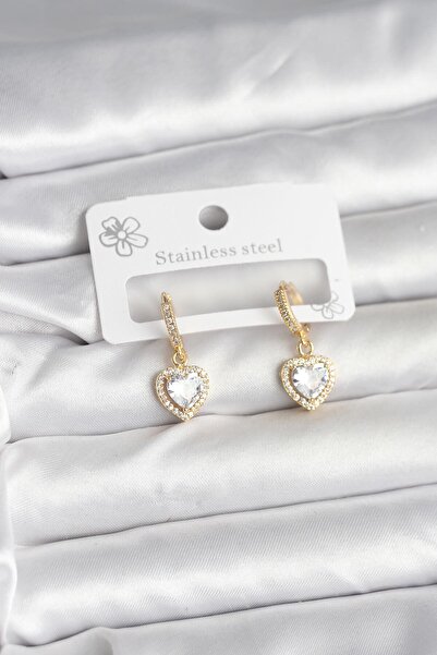 callerrons accessories أقراط نسائية على شكل قلب من حجر الزركون باللون الذهبي ...