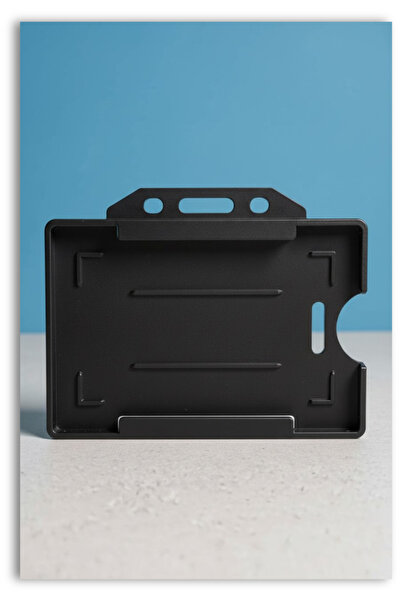 Mia Aurora Siyah Sert Plastik Yatay Kimlik Kartlık Kart Kabı Boyun Askı İpi Y...