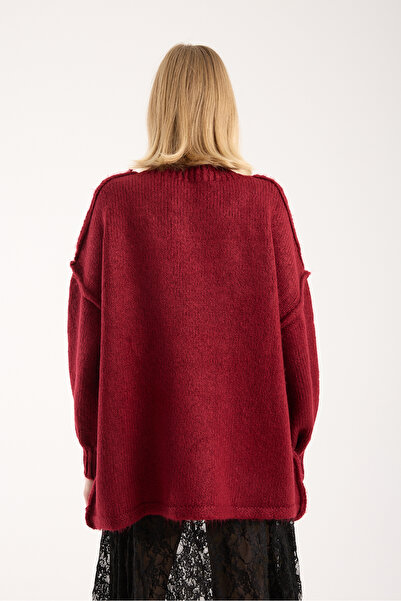 sumoda Yumoş Thread Backstitch Oversized Women's Sweater Mock Neck