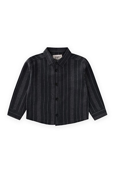 Cigit Striped Transitional Lumberjack Shirt 2-10 Years Old Anthracite