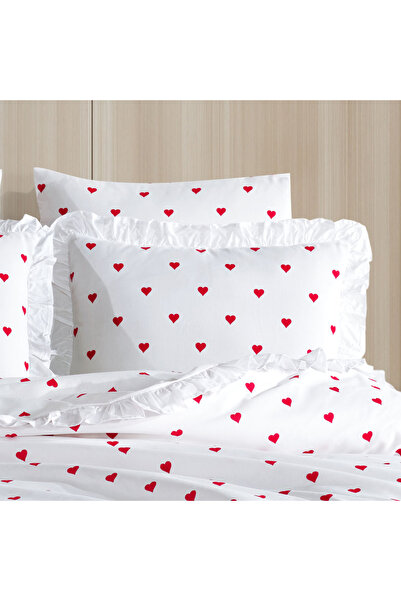 Lief Home Ruffled Heart Double Duvet Cover Set | 4 Pillowcases | Fitted Sheet 180X200+25