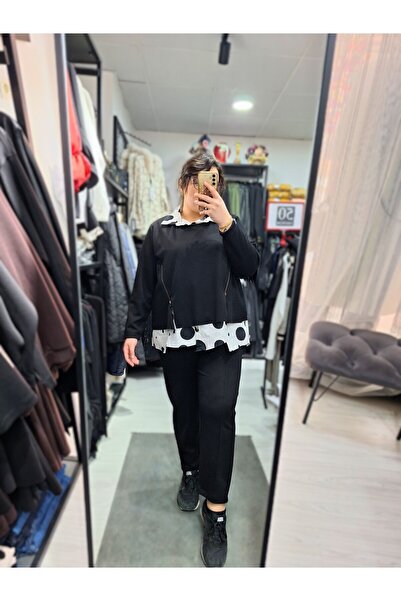 Ayşen Butik Büyük Beden Puantiye Detaylı Takım