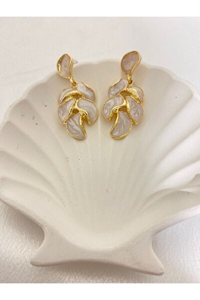 BIJUTERI Pearlescent Leaf Model Earrings