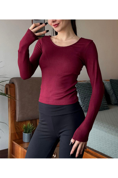 8line Γυναικείο μακρυμάνικο μπλουζάκι με απλή κοπή μπορντό