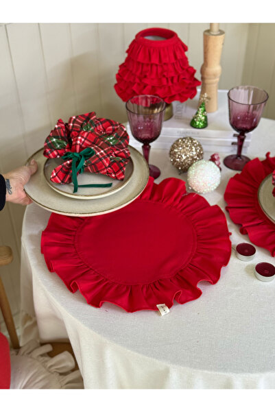 KaiAtelier 6-Piece Lovely Ruffled Linen Round Placemat / American Style Placemat