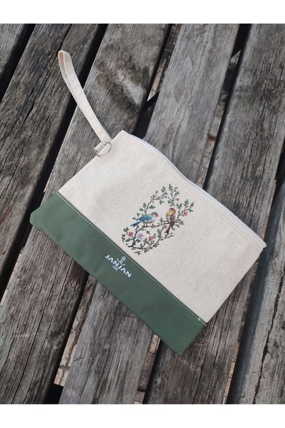 JANJAN Portfolio Bag, Clutch Bag, Strap Handbag and Wallet, Natural Canvas Handbag