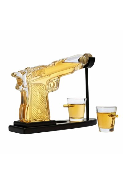 KESNUP Set decantor de whisky în formă de pistol cu 2 pahare incluse, 230 ml, 23.5x16.5 cm, Transparent