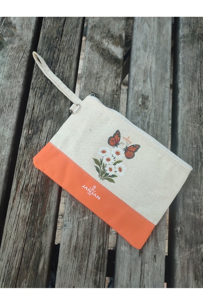 JANJAN Portfolio Bag, Clutch Bag, Strap Handbag and Wallet, Natural Canvas Handbag