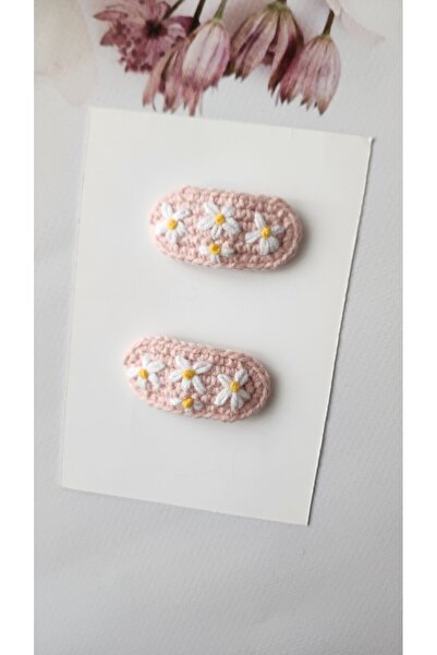 Baby Kız çocuk/bebek papatya işlemeli çıt çıt toka 2'li