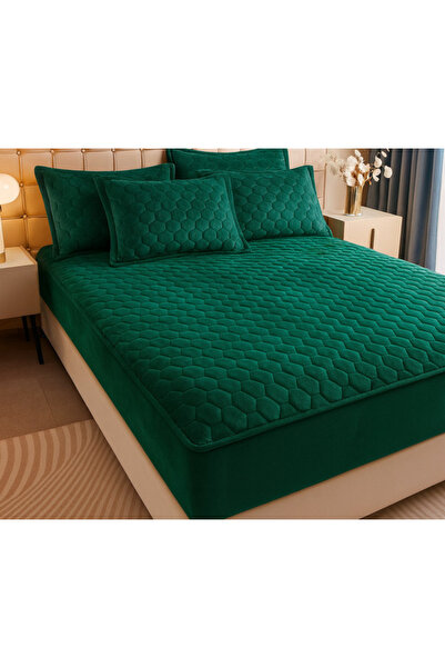 Dercasa Set de pat Husă / Topper saltea cu elastic, verde smarald, 160x200 cm