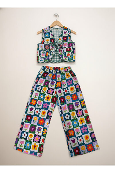 Magu Girl's Cotton Colorful Floral Pattern Vest & Pants Set – Modern Stylish Design
