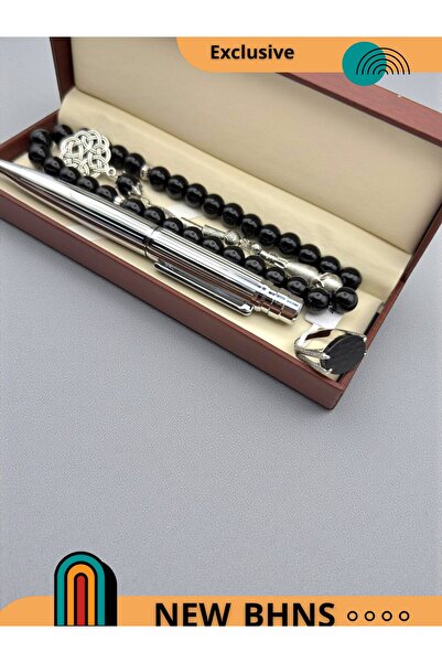 BHNS Luxury men's gift set: pen, royal ring, size 4, 925 silver, and men's prayer beads. Rings, gift box, suitable for men's occasions.
